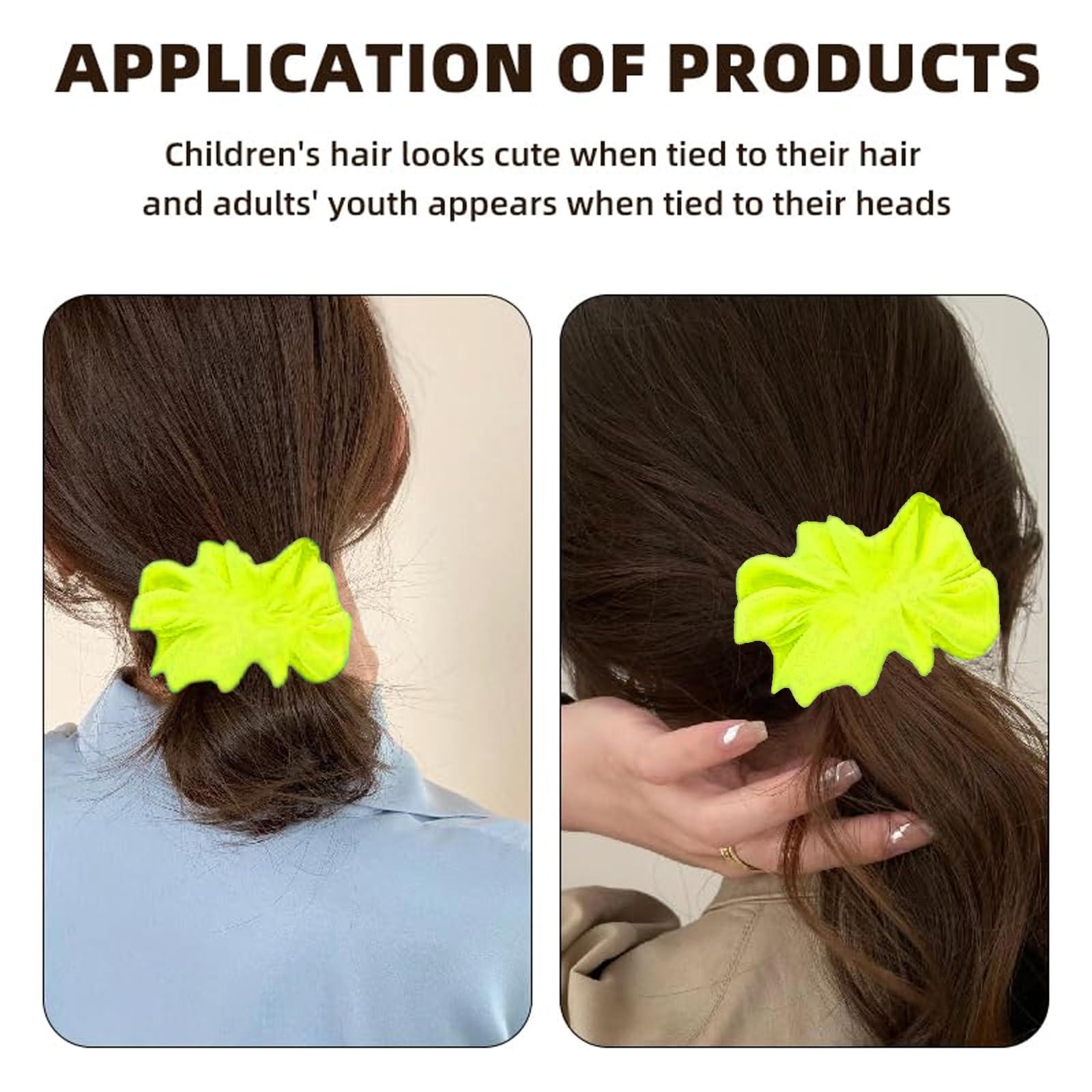 GFLPO 4Pcs Neon Hair Scrunchies, 80s Hair Accessories - Soft Elastic Hair Bands, Hair Ties & Ponytail Holders for Women and Girls (Yellow)