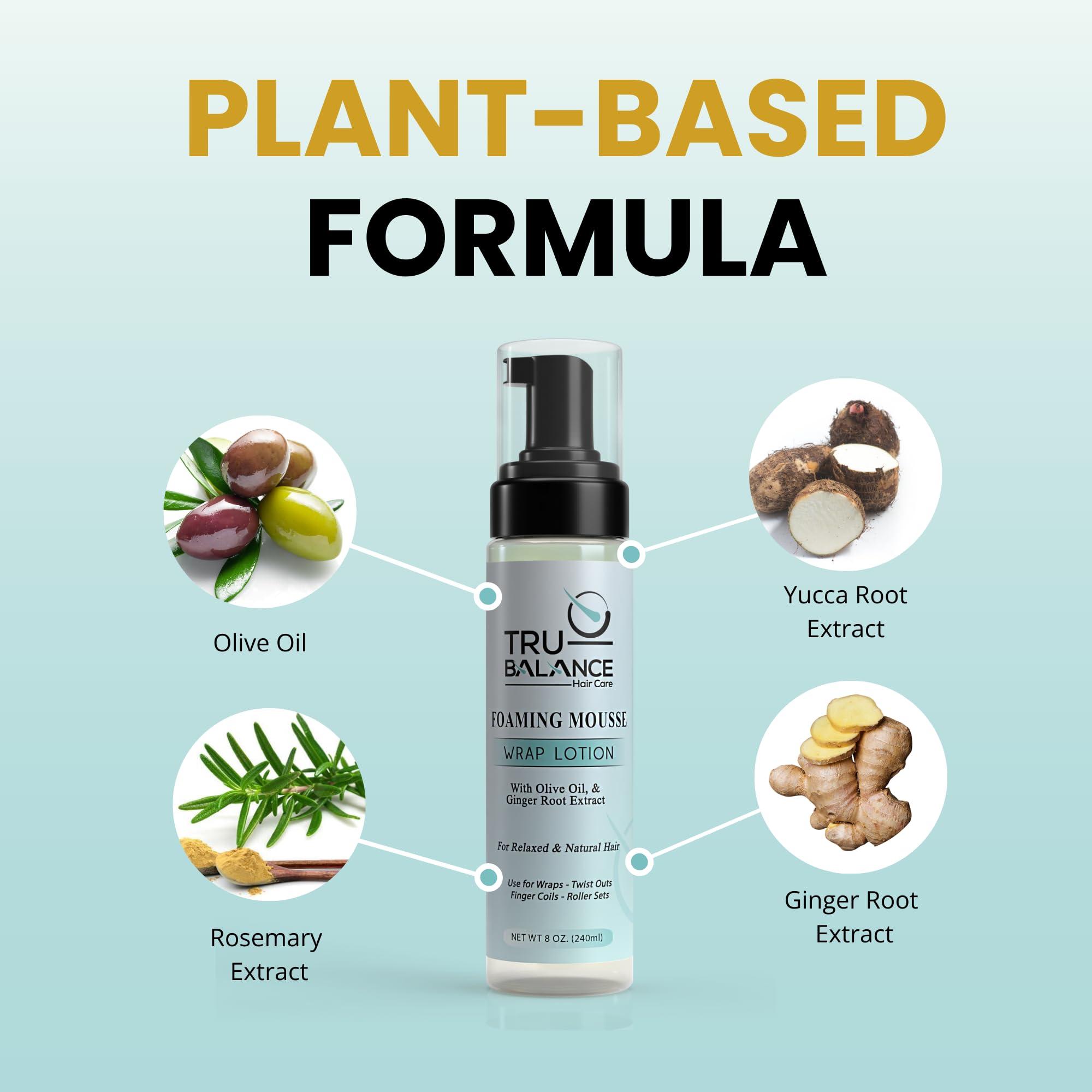 TRU-BALANCE TRU-BALANCE Foaming Mousse Wrap Lotion - Curly Hair Product w/Anti Frizz & Moisture Care Formula - Natural Curls Defining Foam - Hair Styling Products w/Olive Oil & Ginger Root Extract - 8 oz