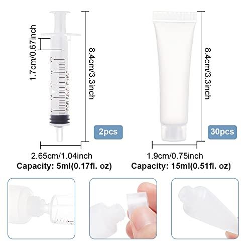 BENECREAT BENECREAT 30 Pack 0.5oz Clear Empty Tubes with Plastic Syringes Clear Squeezable Cosmetic Containers Refillable Plastic Tubes for Shampoo Facial Cleanser Makeup Sample