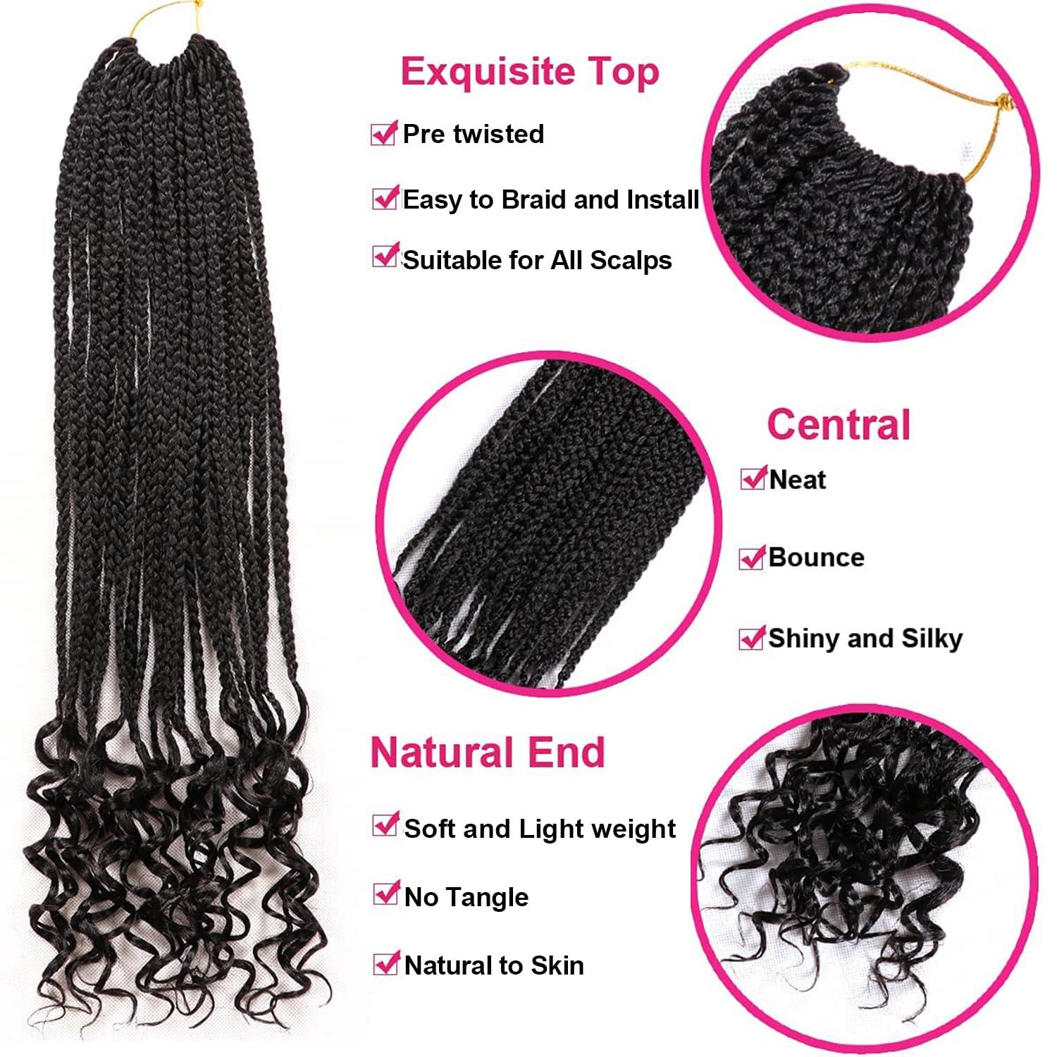 URNice 7 Packs Goddess Box Braids Crochet Hair 24 Inch Crochet Braids with Curly Ends Bohemian Crochet Hair Hair for Black Women (24 Inch 7 Packs, 1B#)