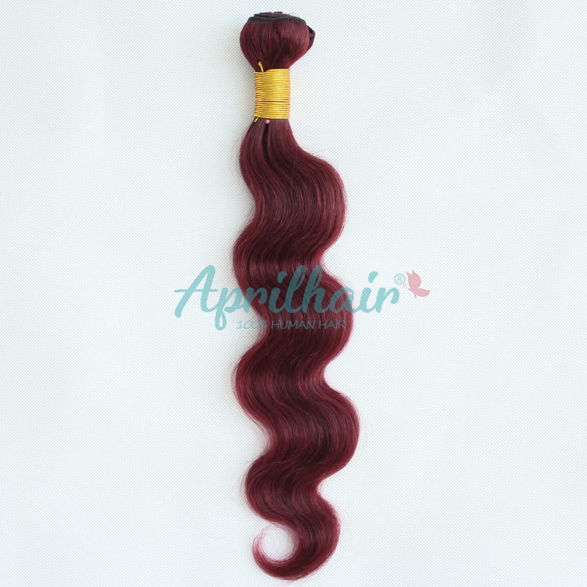 Aprilhair Aprilhair 8A Machine Double Weft Raw Brazilian Virgin Human Hair Extensions Wine Red #99J Body Wave 3 Bundles (14'' 16'' 18'', 99J bundles)