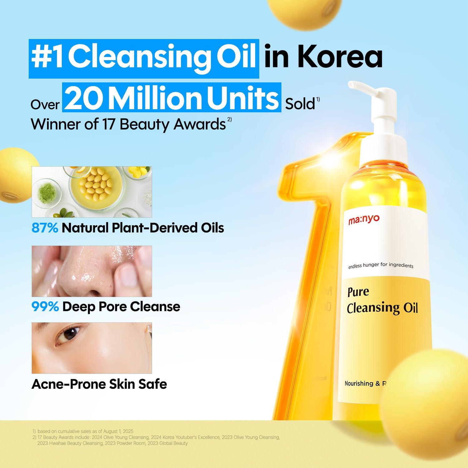 MA:NYO MANYO FACTORY Pure Cleansing Oil 6.7 fl oz (200ml) Korean Facial Cleanser, Blackhead Melting, Daily Makeup Removal with Argan Oil, for Women