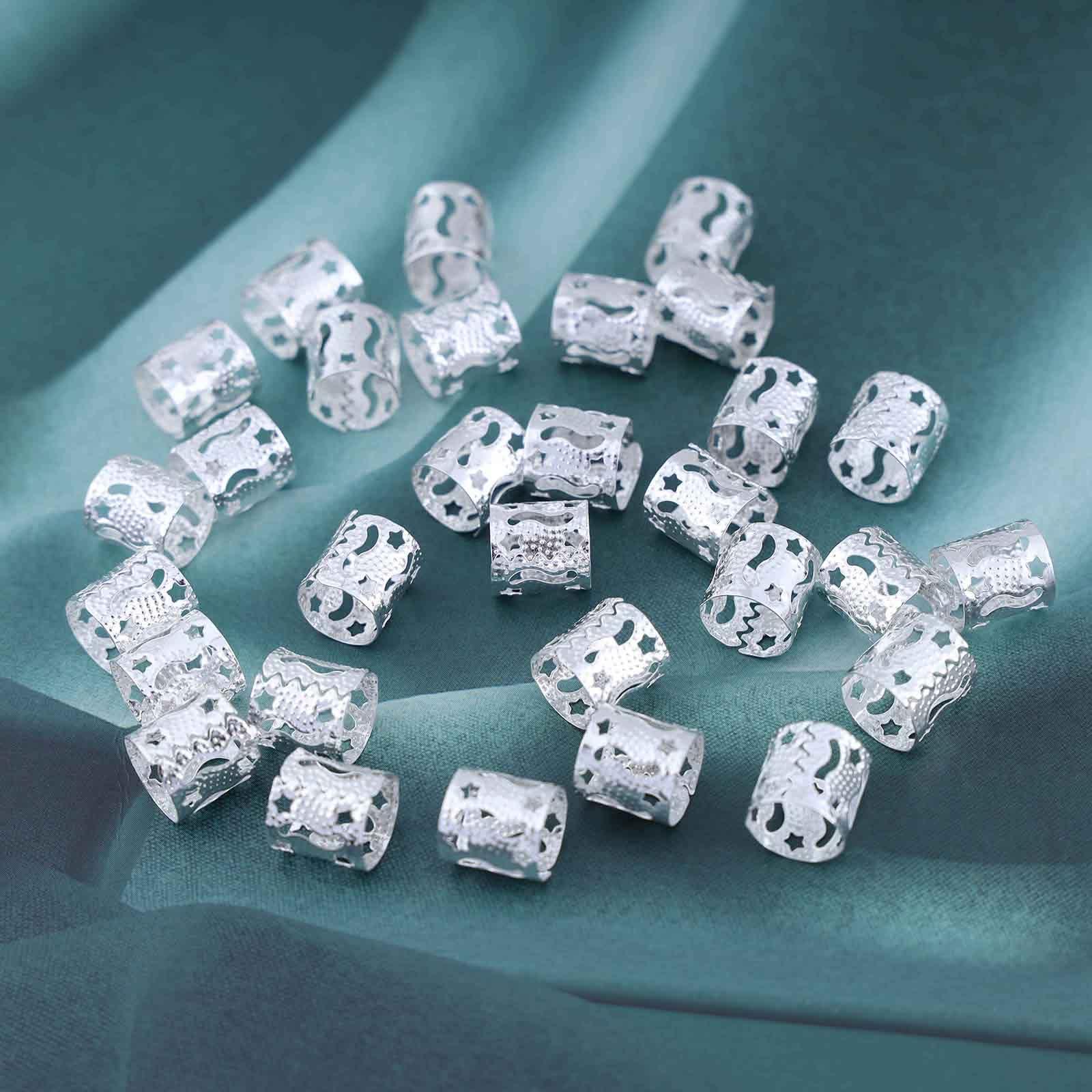 Iaceble Iaceble Bohemia Dreadlocks Beads Hair Braid Silver Dreadlocks Hair Ring Metal Hair Cuff Braid Adjustable Dreadlocks Hair Cuffs Beads Rings Hip Hop Hair Rings Decorative Hair Accessories 30Pcs