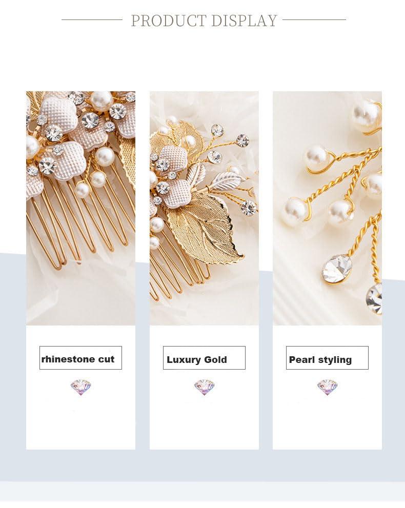 HAISENGO Gold Wedding Hair Comb-Handmade Bridal Hair Clip Wedding Hair Accessories for Women (Gold)