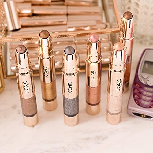 ICONIC LONDON ICONIC LONDON Glaze Crayon | Dual Ended Eyeshadow Stick for Sparkling, Wet-Look Glazed Effect, Cruelty Free, Vegan Makeup, Onyx (Gunmetal) 0.92 oz