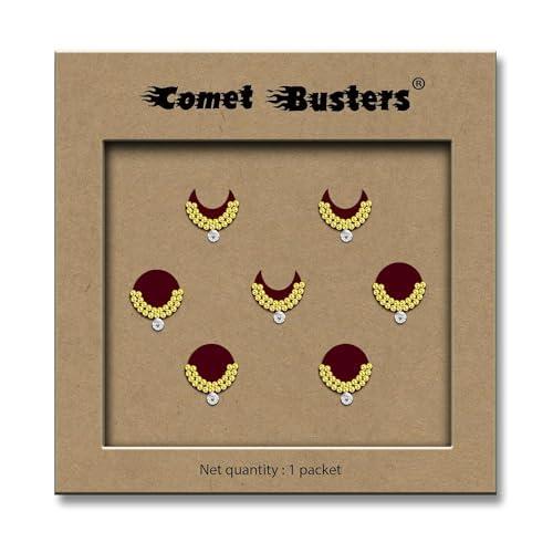 Crystalline Jewelry Marron And Stones Head Bindi Traditional Assorted Design Velvet Material Face Gems Face Jewel Makeup For Women (2 Pack)