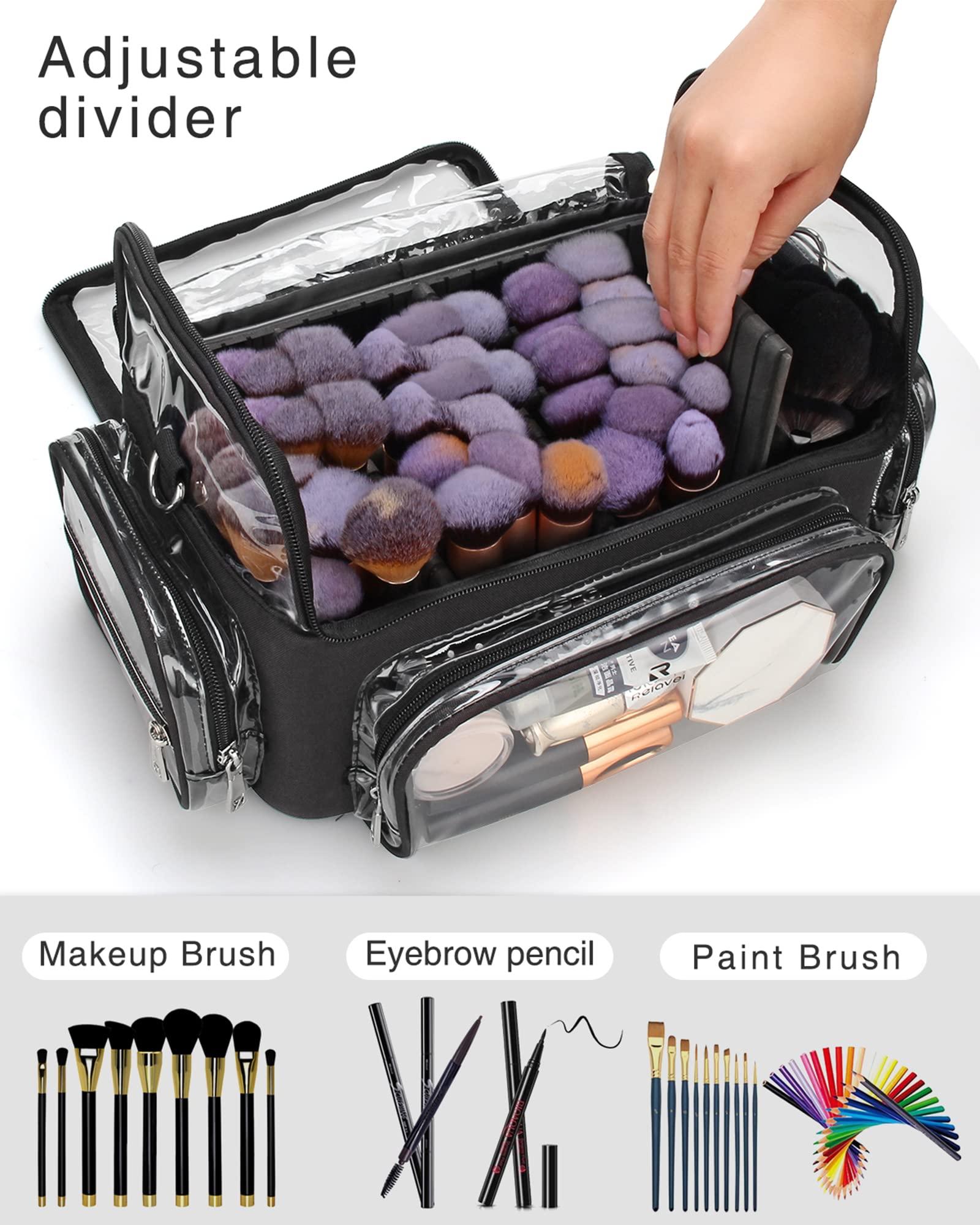 NAONAYA Makeup Brush Case, Extra Large Makeup Brush Bag XL Professional Makeup Artist Must Haves Travel Case with Stand Up Brush Slots Cosmetic Organizer Bag, Full Open Easy to Access, with Adjustable Strap