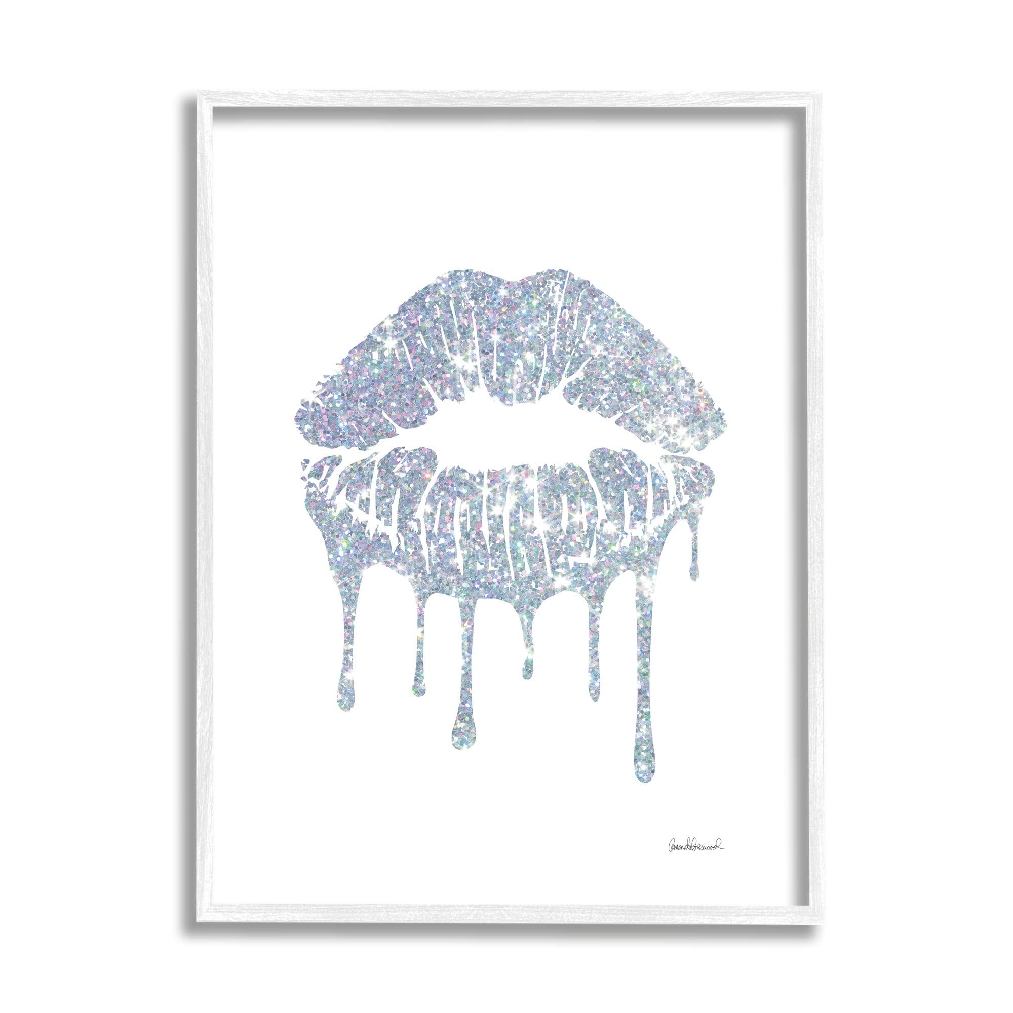 Stupell Industries Stupell Industries Glam Shimmer Lip Pucker Kiss Minimal Cool Tones, Designed by Amanda Greenwood White Framed Wall Art, 24 x 30, Blue