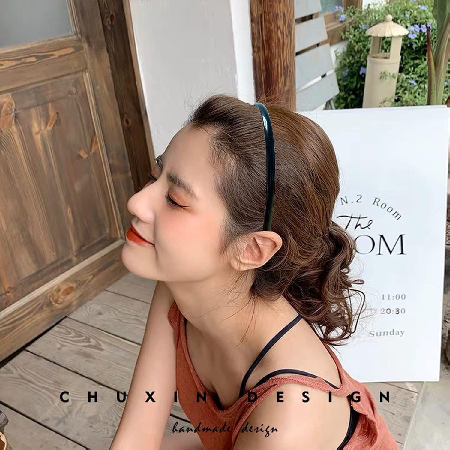 Exiiantag 6 Pack Black Plastic Headbands for Women Girls Man,Black Hair Hoop with Teeth,Headband Hair Bands for Unisex (8mm Wide)