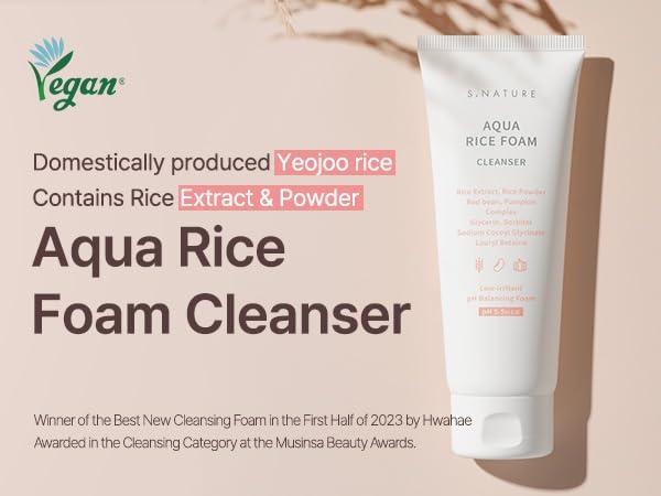 S.NATURE S.NATURE AQUA RICE FOAM CLEANSER 160ml | Facial Cleanser, Rice Extract Rice Powder Cleanser with Mild Cleansing, Glycerin, Vegan, Face Wash, Korean Skincare 5.41Fl Oz