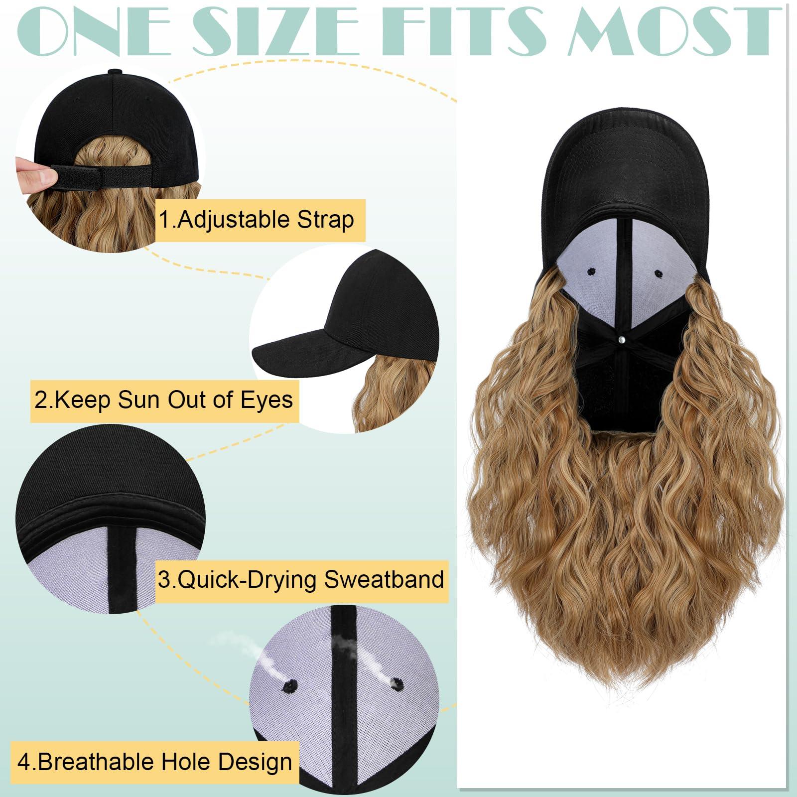 Lansigreen Lansigreen Hat Wig for Women Baseball Cap with Hair Extensions Adjustable Hat Attached 15\" Short Curly Hairpieces Synthetic Wig Ash Blonde Mix Ginger Brown