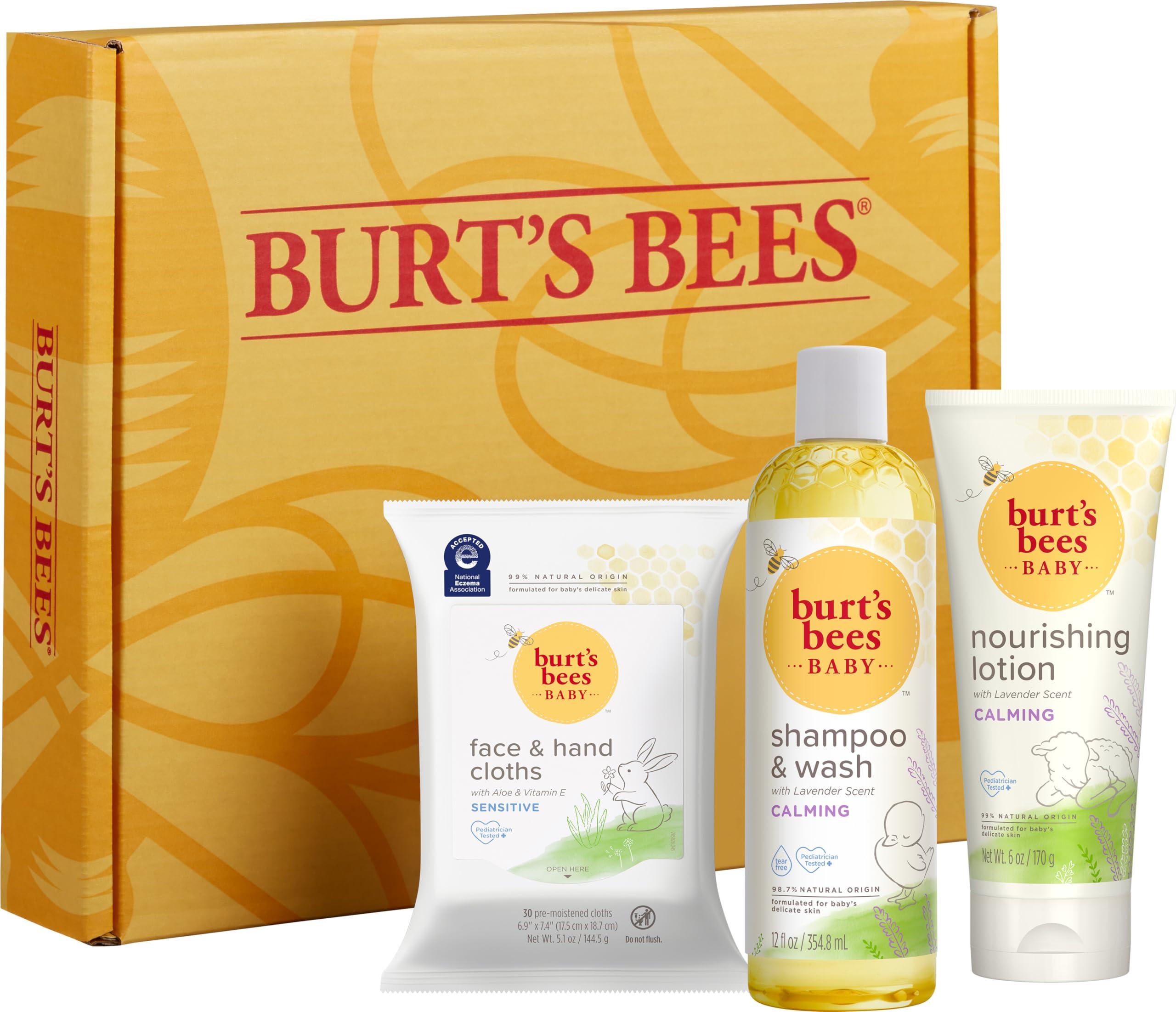 Burt\'s Bees Burts Bees Baby Gift Set for Baby Showers, Includes Baby Shampoo and Wash, Baby Body Lotion, Baby Wipes and Cloths, naturally-derived Origin Skincare, 1-Pack