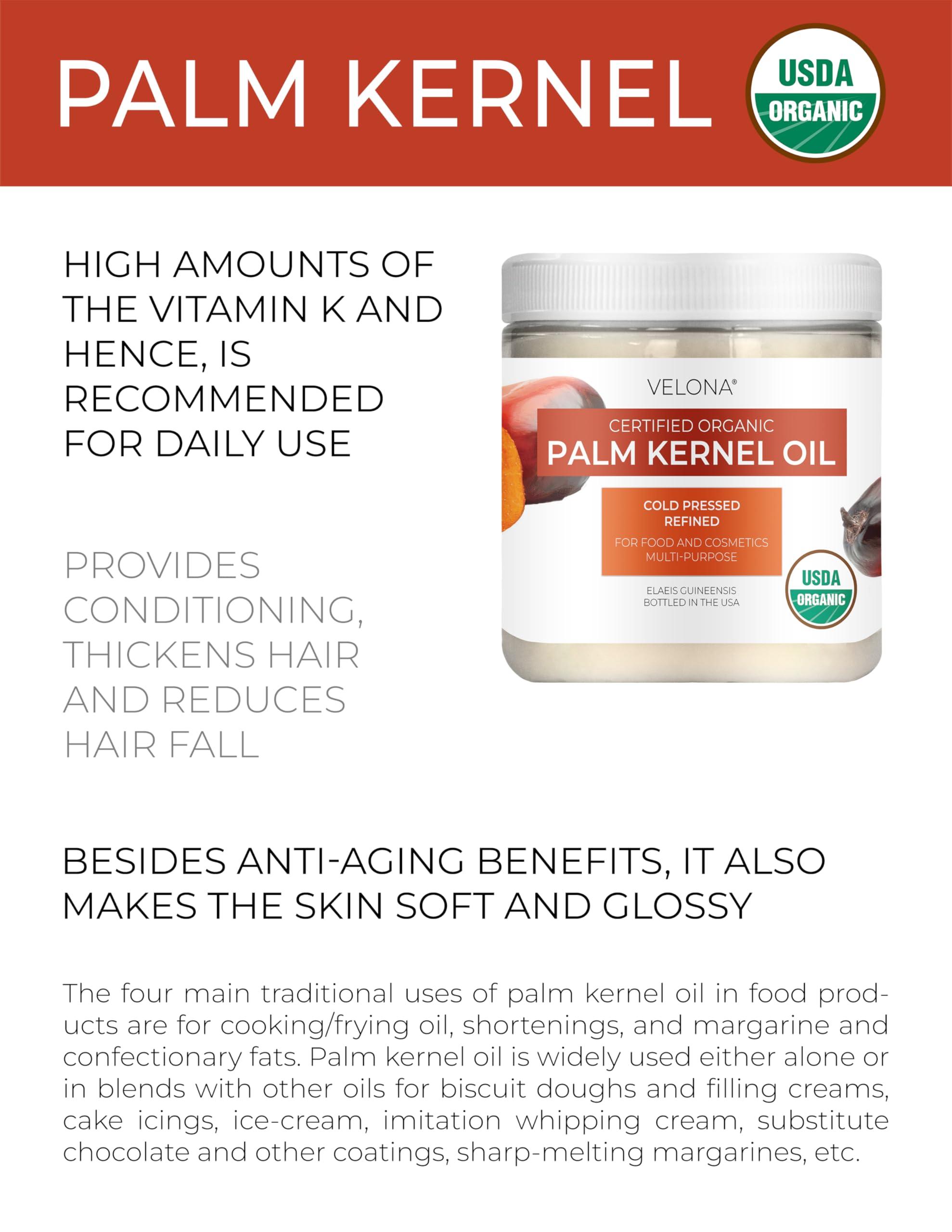 velona velona USDA Certified Organic Palm Kernel Oil - 8 oz | 100% Pure and Natural Carrier Oil | Refined, Cold Pressed | Face, Hair, Body & Skin Care | Use Today - Enjoy Results