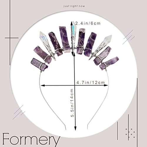 Formery Formery Purple Raw Crystal Crown Silver Amethyst Pendulum Quartz Headband Handmade Natural Stone Headpiece Hair Accessories for Women