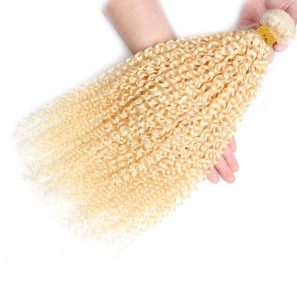 YOUNGHANN 613 Bundles Blonde Kinky Curly Human Hair Bundles 8A Grade Unprocessed Brazilian Virgin Hair 3 Bundles 12 12 12 Inch 613 Curly Bundles Hair Weave Blonde Bundles