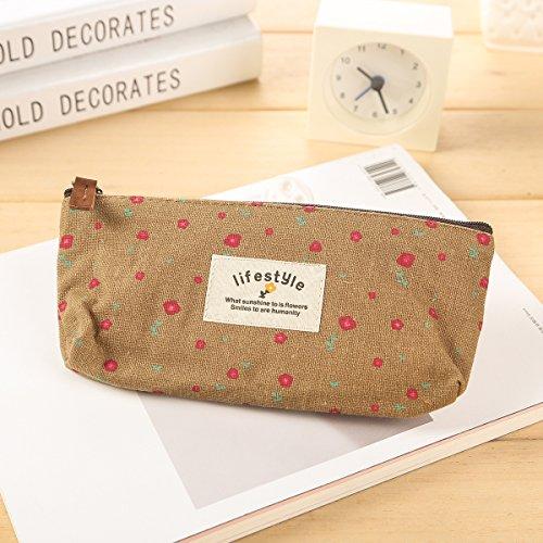 AKIRO AKIRO Pencil Case, Cute Floral Flower Canvas Zipper Pencil Cases Lovely Fabric Flower Tree Pen Bags School Supplies 4 Pcs