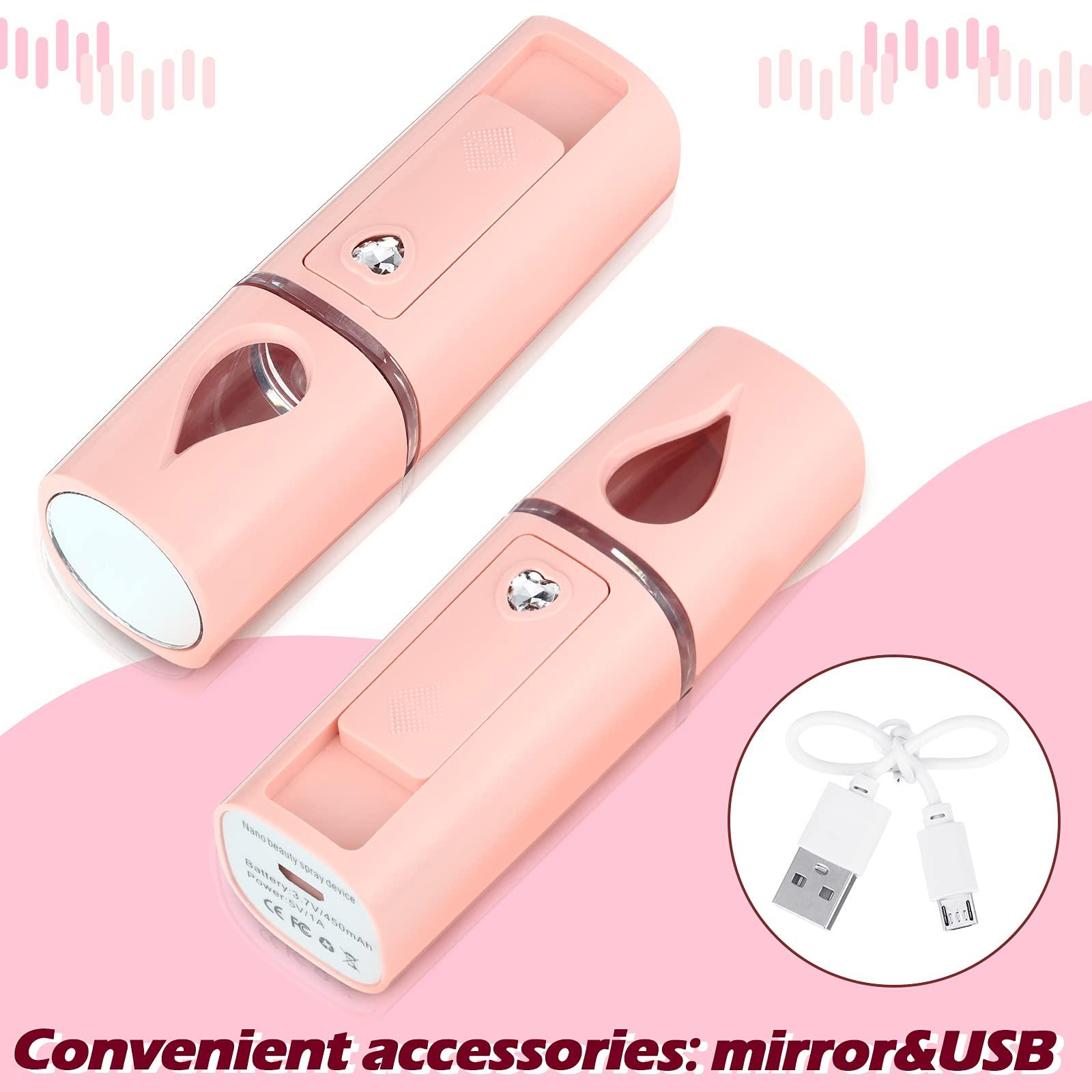 Honoson Eyelash Fan USB Portable Lash Dryer Nano Facial Mister Face Mister Portable Facial Steamer with 20ml Water Tank Rechargeable Handheld Mini Fan Lash Dryer Eyelash Extension(Pink)