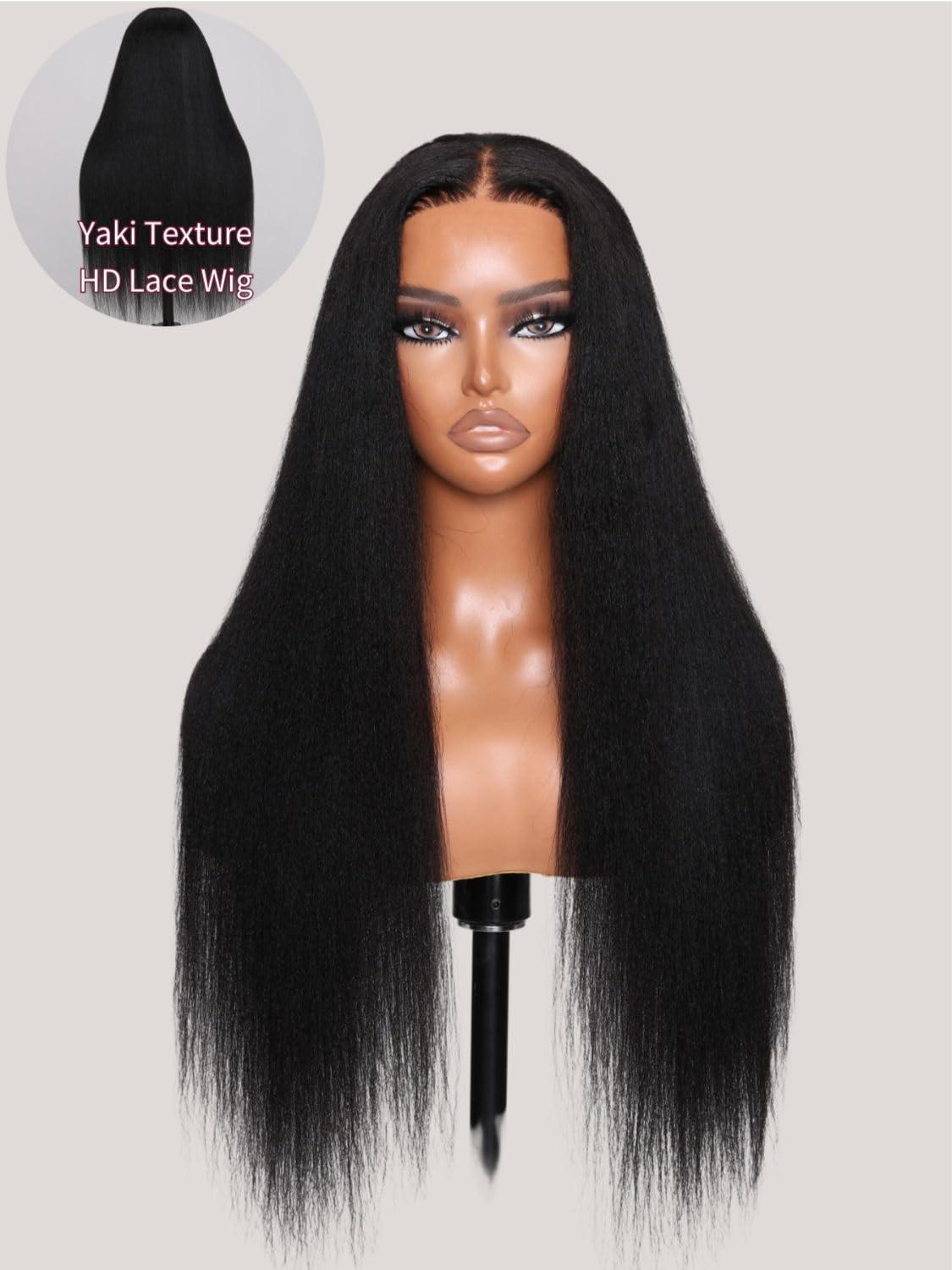 Beauty Forever Beauty Forever 5x5 Thin HD BlendAway Lace Closure Glueless Human Hair Wigs Yaki Straight with Bye Bye Knots Pre Cut Pre Plucked Front Wig Bleached Knots Match All Skin Tones 180% Density 22inch