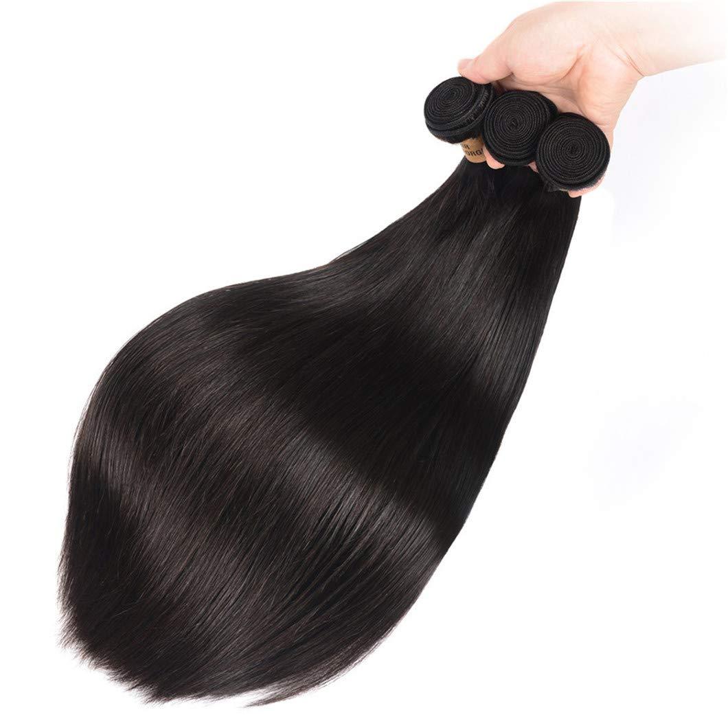 SSJFZM Hair 3 Bundles Human Hair Bundles With Frontal Brazilian Straight Hair Weave Natural Black 100% Remy Hair Extensions Three Part 16 & 18 & 20 & Closure 14