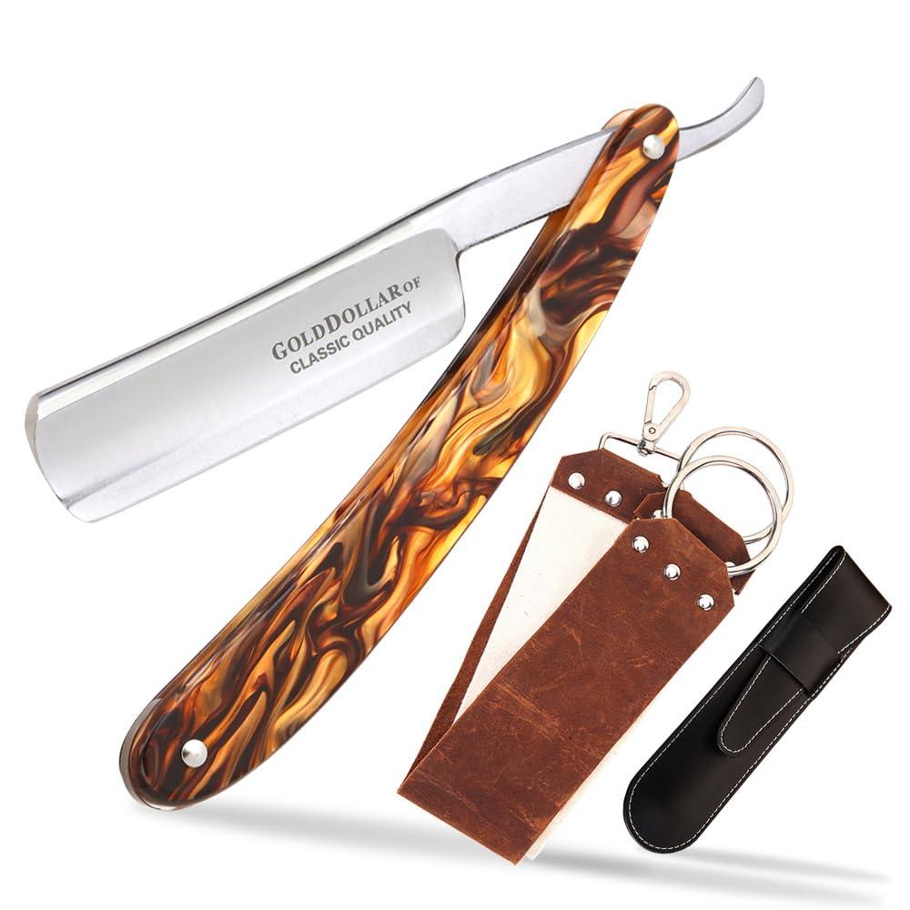 Gold Dollar Gold Dollar Retro Shaving For Men Acrylic Handle Straight Razor Barber Shaving Ready Without Stabilizer Scraper Cloth Kit
