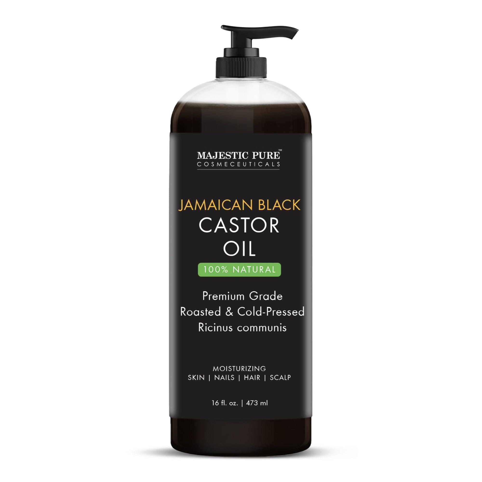 MAJESTIC PURE MAJESTIC PURE Pure Jamaican Black Castor Oil for Hair Care, Strengthening, Nourishing, and Volumizing Formula - Non GMO Verified, 16 Fl Oz