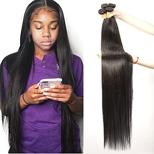 Brazil Brazilian Straight Human Hair Bundles with Lace Closure 26 inch Natural Black Hair Wig Pre Plucked With Baby Hair Blonde Lace Front