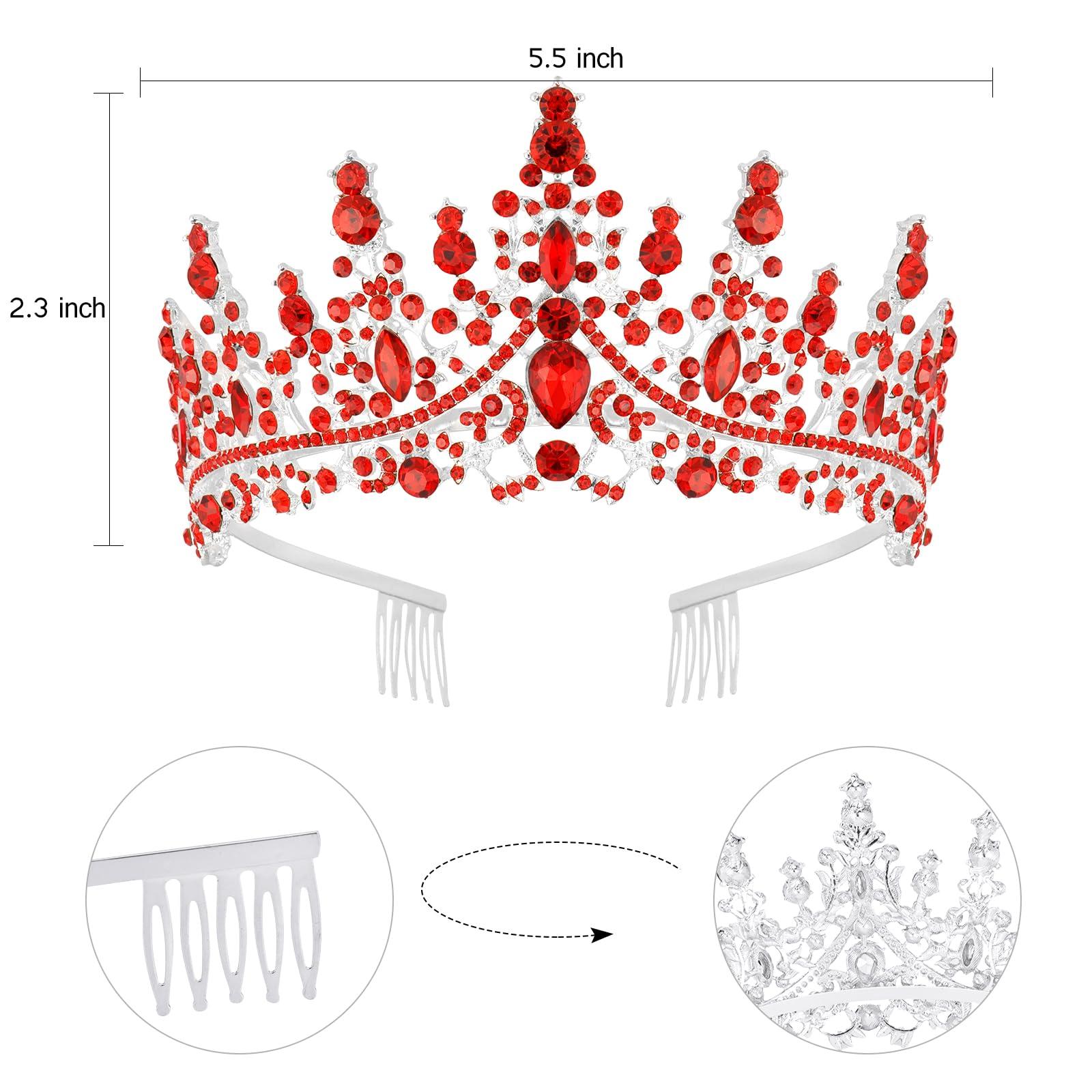 TIHEBAX Tihebax Birthday Queen Sash & Rhinestone Tiara Red Sliver Crown Birthday Sash and Tiara for Women Girls Princess Tiara Crown Birthday Accessories Headband and Sash for Girls