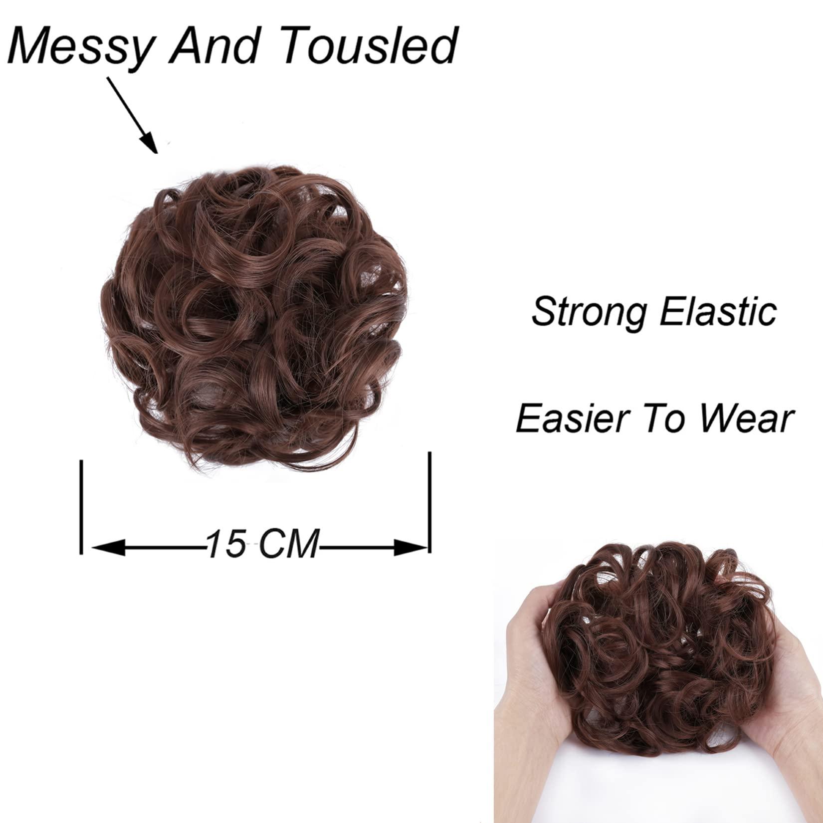 ELAINE ELAINE Hair Buns Hair Piece Messy Tousled Wavy Curly Scrunchies Wrap Ponytail Extensions With Elastic Rubber Band Synthetic Donut Updo Hairpieces for Women Girls (Dark Auburn -#39)