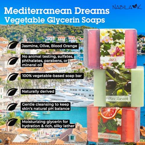 Nabila K Glycerin Bar Soap Set of 3#5 - Natural, Vegan-Friendly, Hypoallergenic - Moisturizing and Hydrating with 100% Vegetable Glycerin - Sulfate-Free, Paraben-Free, Chemical-Free - 4.5 oz Each