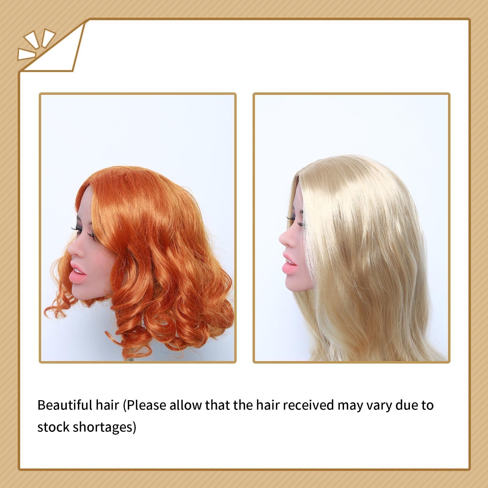 V-JPTGOODS Mannequin Head Makeup Doll Head with 2 Hairs&Brown Eyeballs Life-Size TPE Doll Part Doll Accessories, Snap or M16 Studs Fixed (Brown Color)