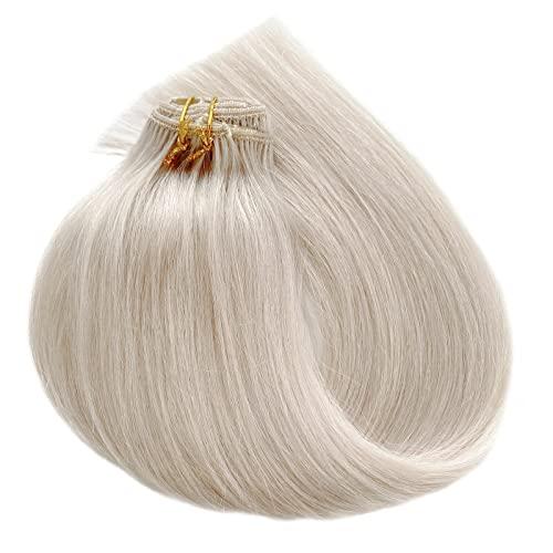 SOSEXY Clip in Hair Extensions Ice White Remy Human Hair Extensions 70g 5pcs Silk Straight Double Weft Real Human Hair Clip in Extensions 16 Inch Hair Extensions Clip ins Full Thick Ends Hair Extensions