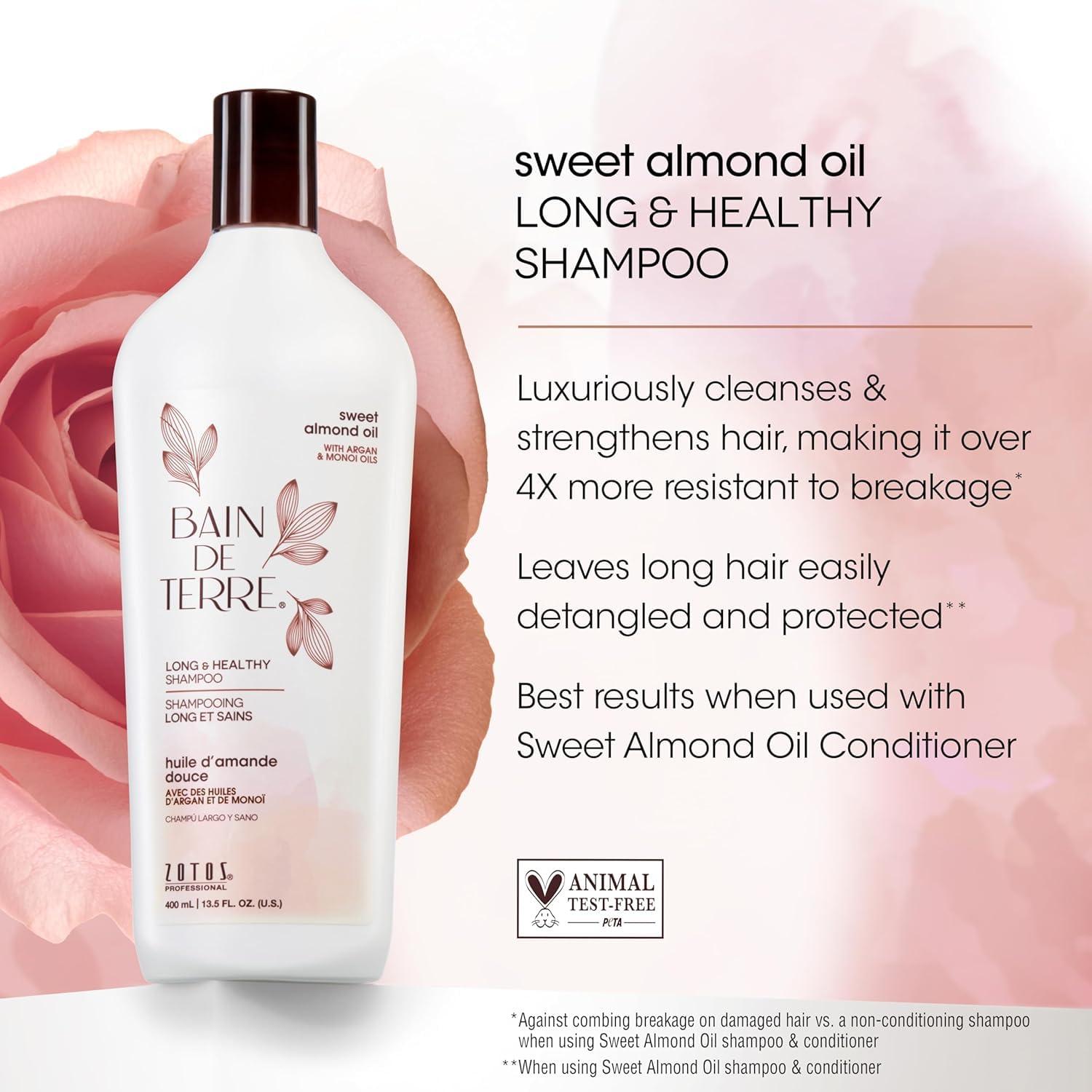 Bain de Terre Bain de Terre Long & Healthy Shampoo and Conditioner Set | Sweet Almond Oil | Fortifies & Strengthens Long, Growing Hair | Paraben Free | Color-Safe | 13.5 Fl Oz
