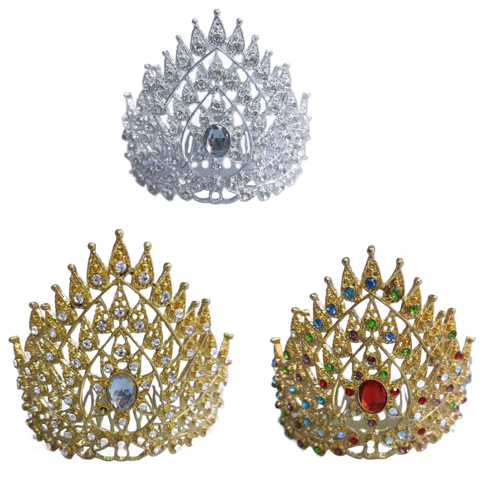 Youngy Youngy Thai Hair Jewelry Indian Crown Thai Dance Headpiece Thai Crown Dance Headdress Gold Thai Hair Accessories Traditional Thai Crown Dance Headdress