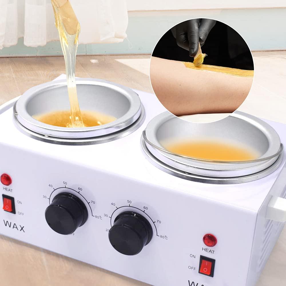 TOAUTO Double Wax Warmer Kit, Professional Dual Waxing Pot with 4 Pack Wax Beans 100pc Wooden Sticks,110V Electric Heater Machine for Hair Removal Home/Salon/SPA Adjustable Temperature