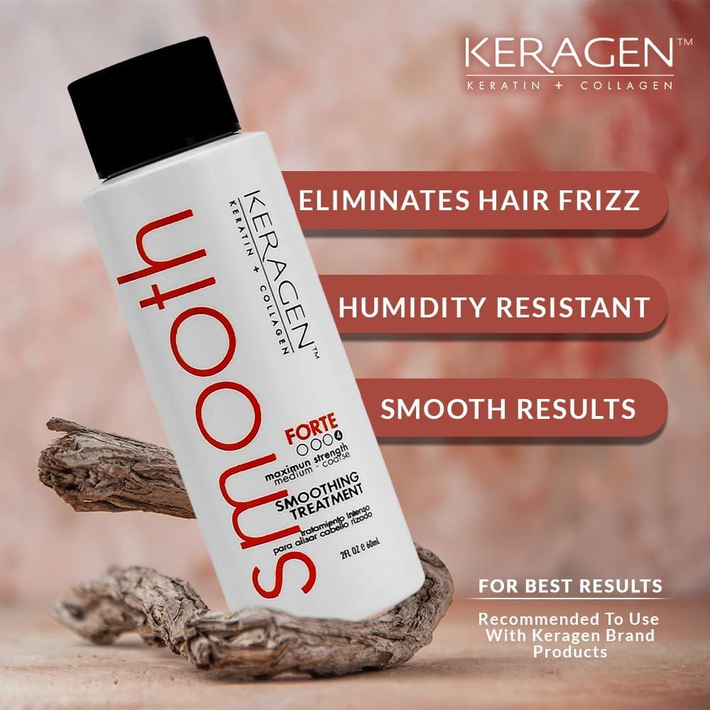 KERAGEN KERAGEN - Brazilian Keratin Smoothing Treatment, Blowout Straightening System for Dry and Damaged Hair - Forte, Sulfate Free - Eliminates Curls and Frizz, Medium to Coarse Hair (2 Oz)