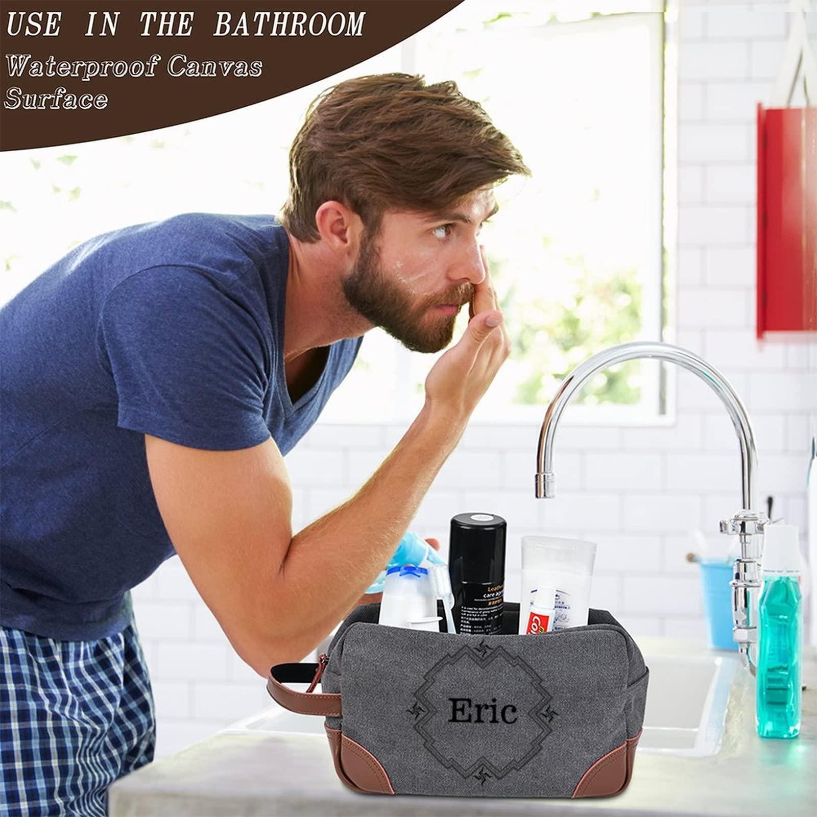 Srotek Personalized Travel Toilety Bag with Customizable Names for Men and Women, Canvas Dopp Kit Resistant Wash Bag, Men\'S Hanging Shaving Wash Bag, Suitable for Bathrooms, Dressing Tables