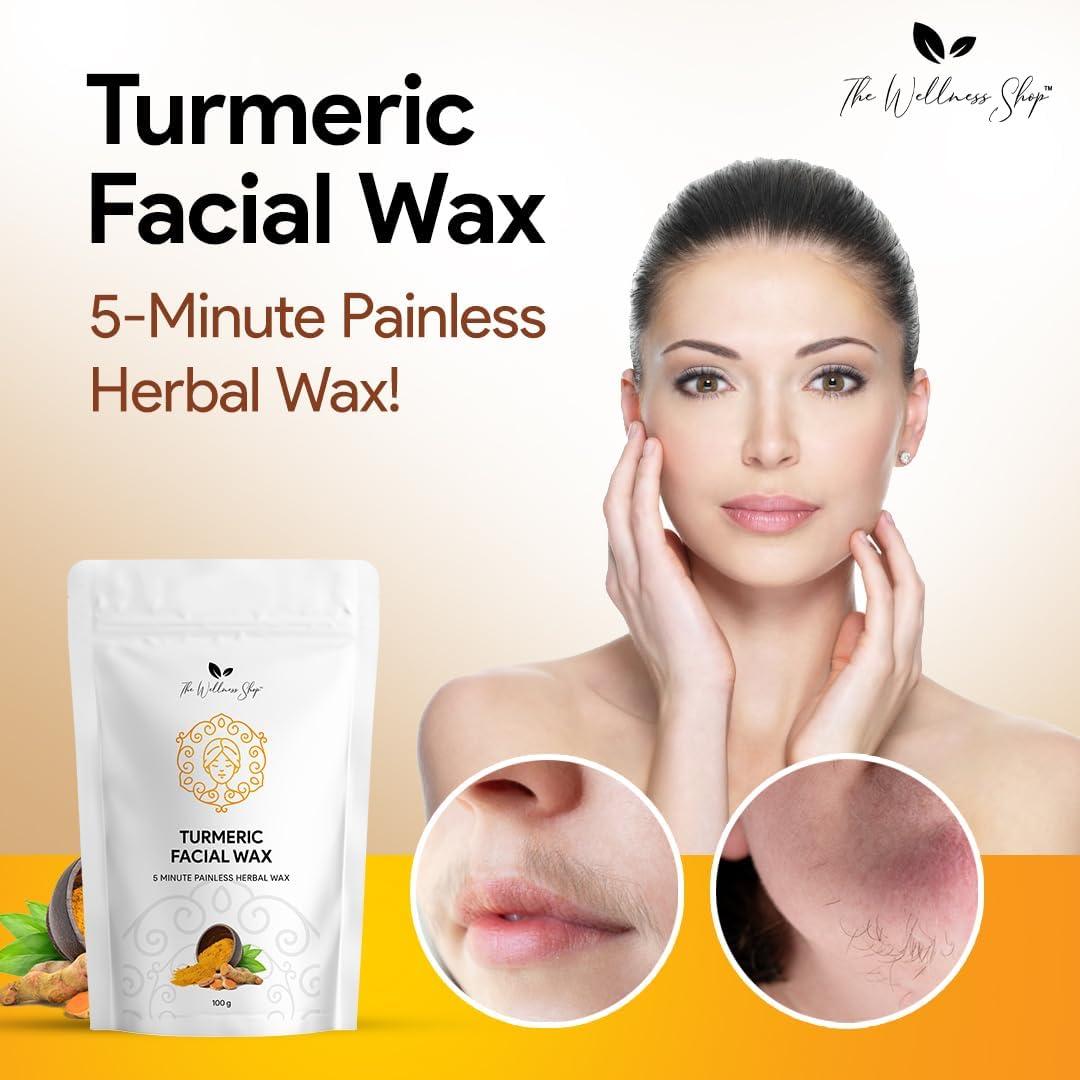 EUREKA ONLINE SHOP Generic Turmeric Facial Wax Powder For Leg| 5 Minute Painless Face Hair Removal Waxing Powder | Easy To Use At Home (100G) (Turmeric)