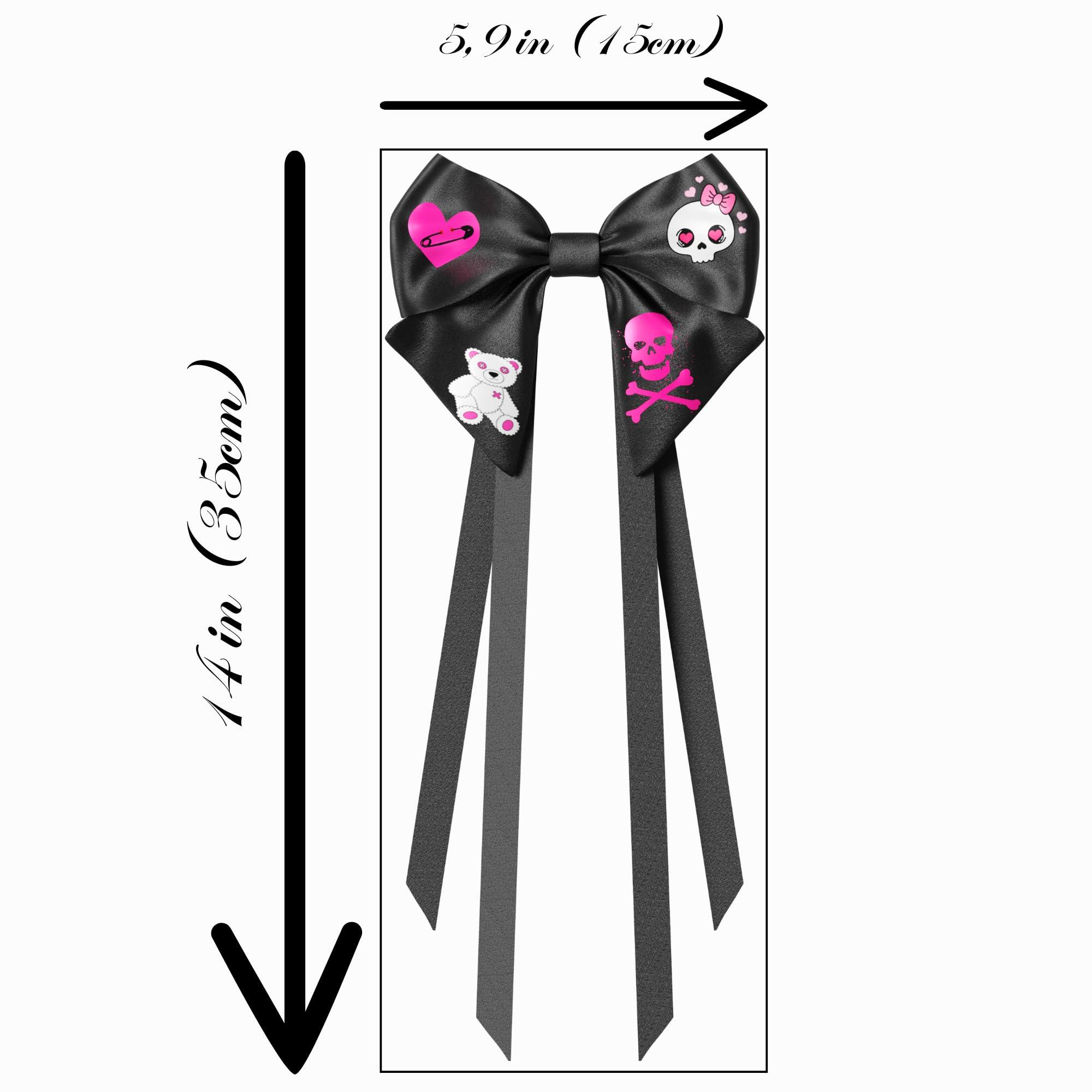VIADALINNO Black Hair Bow Clip Ribbons Gothic Emo Alt for Teens Woman Girl Halloween