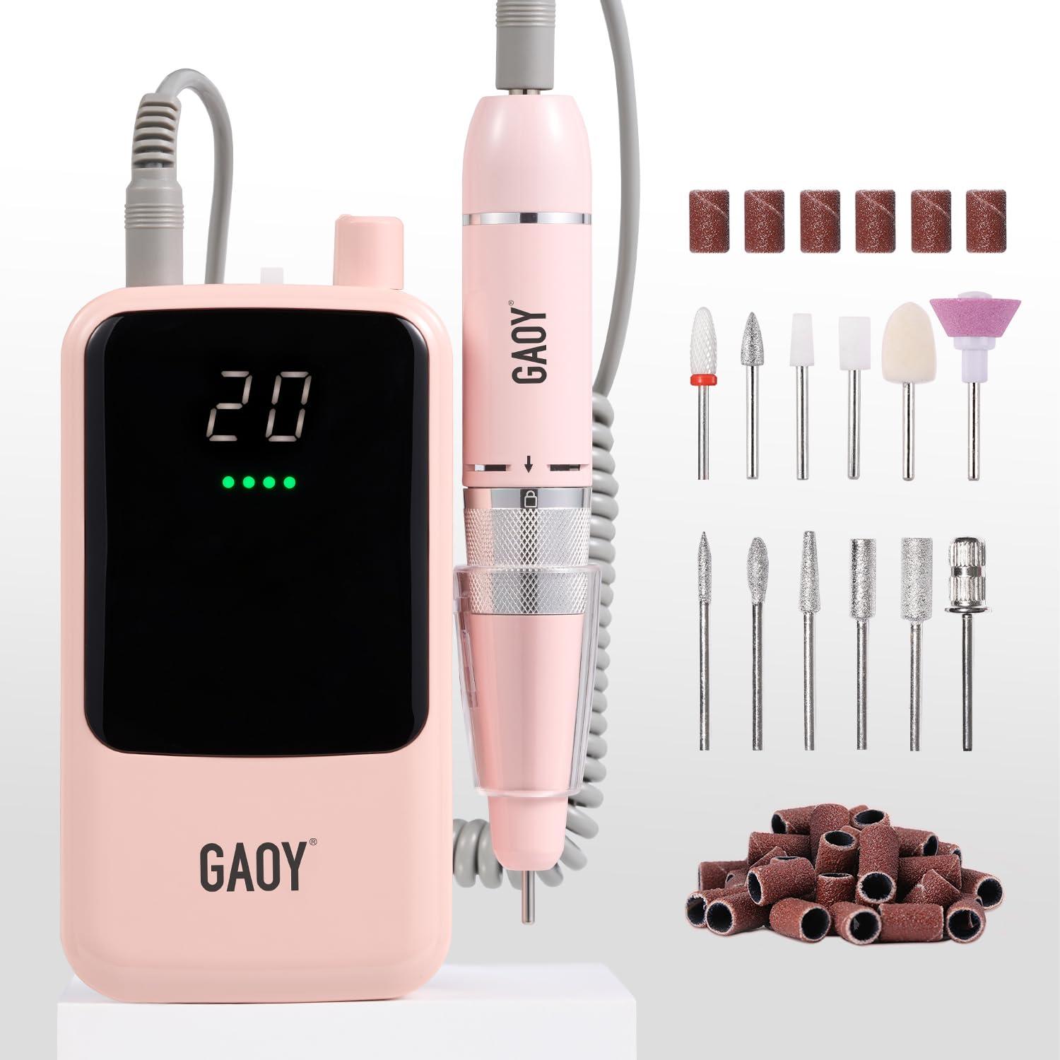 GAOY GAOY Rechargeable Cordless Nail Drill for Beginners, Electric Nail File with 12 Drill Bits and Sanding Band Set for Acrylic and Gel, Pink