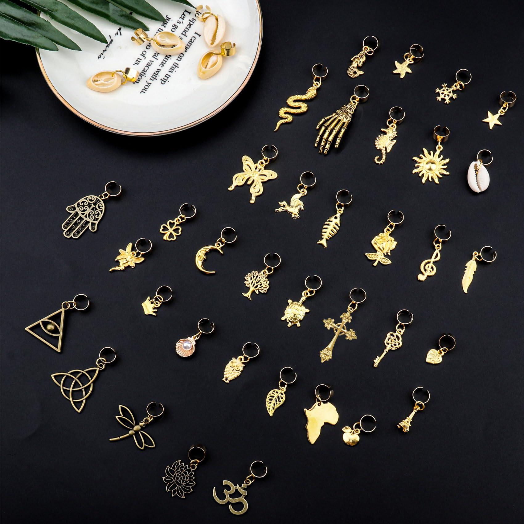 JALANCY 40 Pcs Locs Hair Jewelry Braids Hair Clips Adjustable Hair Cuffs African Style Dreadlocks Hair Beads Butterfly Shell DIY Hair Pendant Charms Hair Decoration for Locs Accessories (Gold and Bronze)