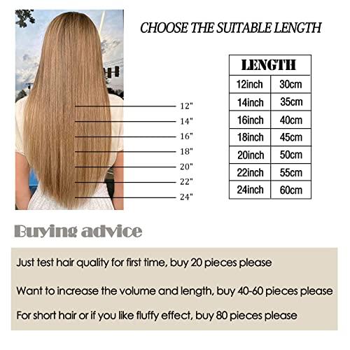 Munx Tape Ins Human Hair Extensions 22inch Omber Flax Brown to Platinum Blonde Silky Straight Brazilian Double Sided Tape in Extensions Human Hair Tape in Extensions