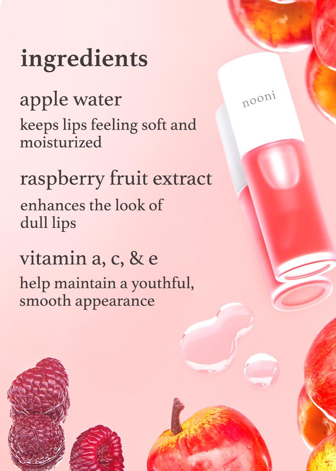 NOONI NOONI Korean Vegan Lip Oil Bundle - Appleberry&Applefig | Lip Stain, Gift, Long-Lasting, Moisturizing, Plumping, Revitalizing for Dry Lips