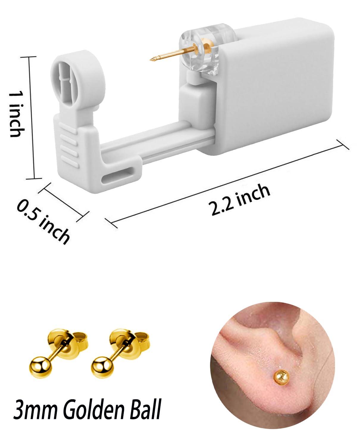 SLVIEKAE Ear Piercing Kit, SLVIEKAE Ear Piercing Kit Earring No Pain Easy Use Ear Piercing Gun Kit with CZ Earrings Stud (Gold)
