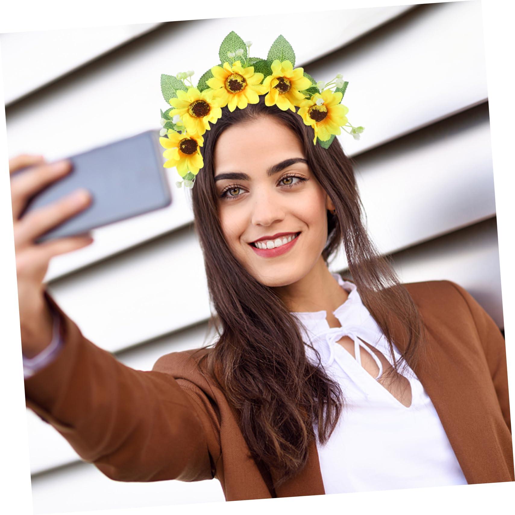HAKIDZEL HAKIDZEL Garland Headband Boho Decor Flower Headbands 70s Headband Sunflower Hair Accessories Flower Head Bands for Women Flower Headband for Women Bohemian Headband Crown Fabric Miss Daisy