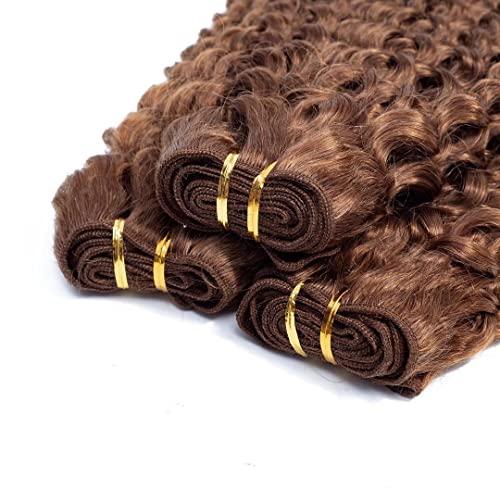 FEEL ME FEEL ME Light Brown Curly Human Hair Bundles Brazilain Deep Curly Hair Weave 3 Bundles Mixed Length (12 14 16) Unprocessed Virgin Human Hair Extension Kinky Curly Bundles Deals Total 300gram