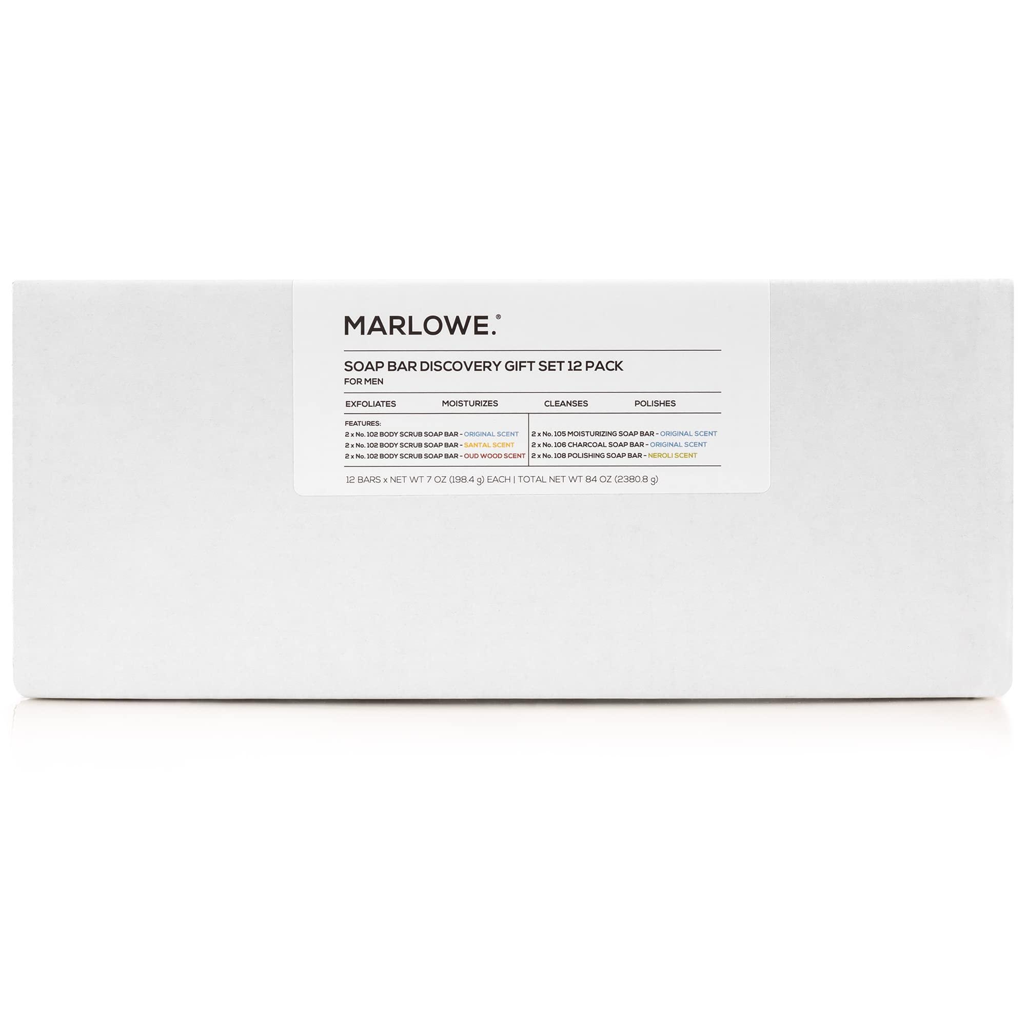 MARLOWE. M BLEND MARLOWE. Soap Bar Discovery Gift Set, Mens Skin Care Variety Selection of Exfoliating Body Scrub, Charcoal, Moisturizing & Polishing Body Bar Soaps for Men, 12 Pack