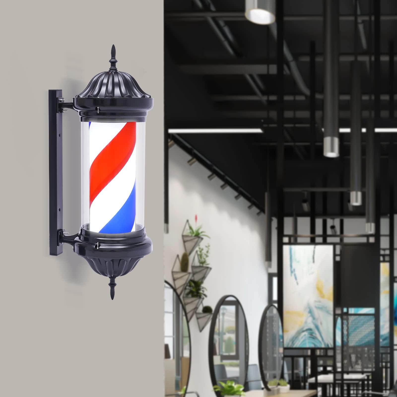 LUOSHALIYA 27.55in(H) Barber Pole Light, Hair Salon Rotating Red White Blue LED Strips Save Energy Light, Wall-Mounted Barber Shop Open Sign, Lamp Power 20W