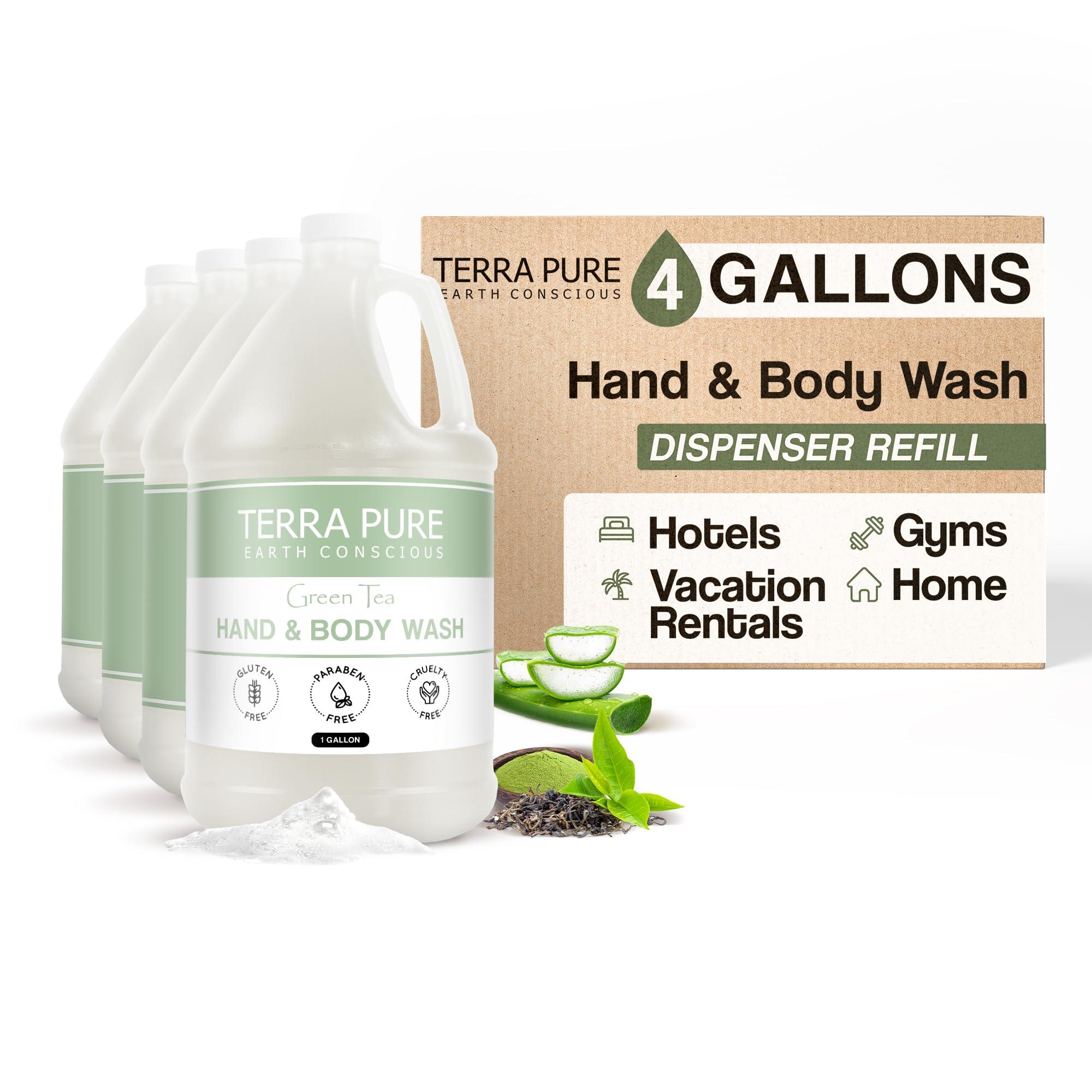 Terra Pure Terra Pure Hotel Hand & Body Wash Soap | Four Gallons | Designed to Refill Soap Dispensers (Set of 4)