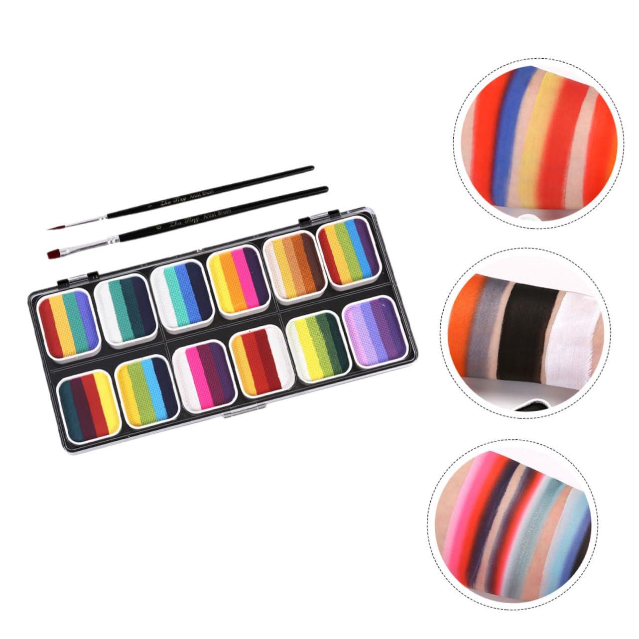 Ipetboom Ipetboom Face Body Paint Kit with 12 Color Gradient Rainbow Strips Non-shiny Pearl Mixed Body Painting Paint Set Water-activated Art Kit for Cosplay