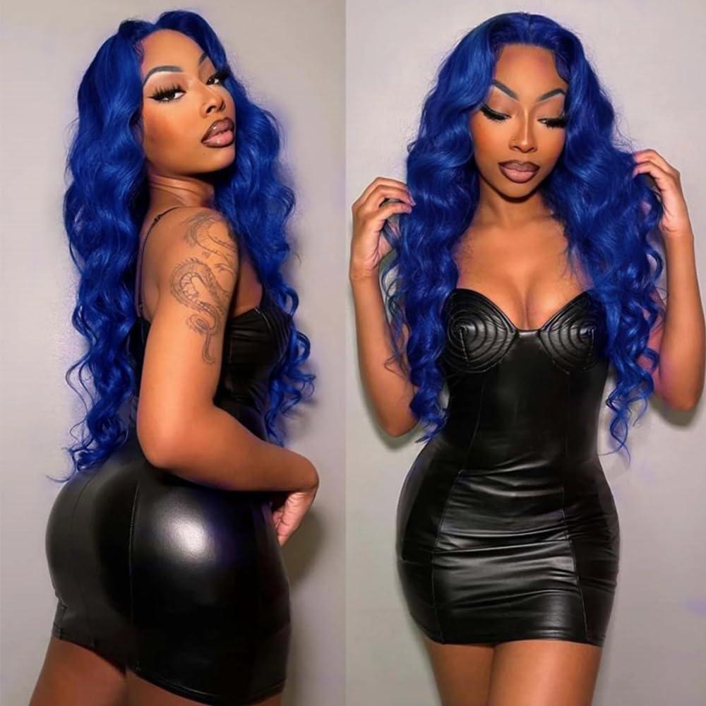 CnumGunm Pure Blue Body Wave Human Hair Bundles 20 22 24 inch 3 Bundles Blue Body Wave Bundles Human Hair Unprocessed Brazilian Virgin Human Hair Extensions